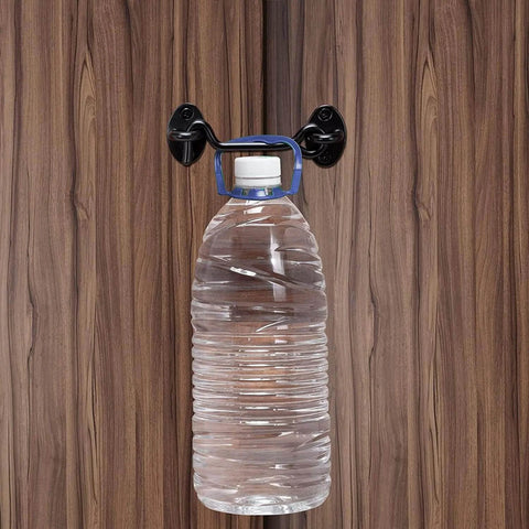 2 Pack 6'' Door Latch Door Lock Hardware, 6'' Hook and Eye Gate Latch shown hanging a water bottle on a wooden surface