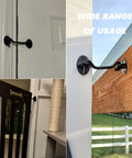 2 Pack 6'' Door Latch Door Lock Hardware, 6'' Hook and Eye Gate Latch shown on door, gate, and cabinet with black finish.
