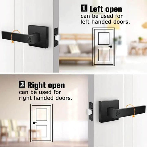 Heavy Duty Flat Black Door Handles Square Privacy Interior Levers For Bedrooms And Bathrooms Keyless Lockset 10 Pack, left and right hand direction