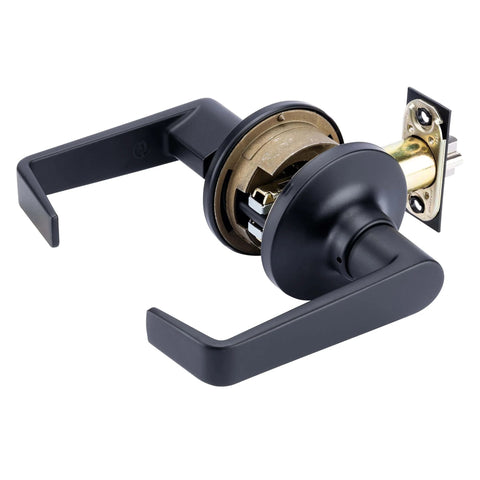 Brinks Commercial 4 Pack Light Duty Keyed Door Entry Storeroom Lever Matte Black Reversible ANSI Grade 2 ADA side view