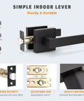 6 Pack Black Interior Door Handles For Left Or Right Handed Passage Function, heavy duty matte black handle, close-up components view