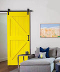 Yellow sliding barn door with 2PCS 6-1/2 Inch Pulls Black Door Pull Handle Metal Kitchen Cabinets Furniture Wardrobe Medicine Handle.