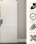 White pocket door with installed black recessed finger flush pull, smooth surface, sturdy material, emphasizing ease of installation and quality.