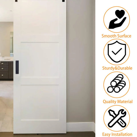 White pocket door with installed black recessed finger flush pull, smooth surface, sturdy material, emphasizing ease of installation and quality.