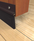 Black Aluminum Door Sweep - 2 Inch Brush x 36 Inch Draft Blocker, Weather Stripping installed on wooden door