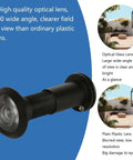 Close-up of black 4 Pack Door Viewers Peepholes with 200 Degree Wide Angle HD Lens showing image clarity comparison and optical glass lens.