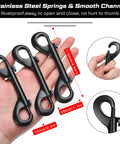 Double Ended Bolt Snap Set Eight Pieces Heavy Zinc Alloy Clips For Multipurpose Use Durable Black Metal Hooks