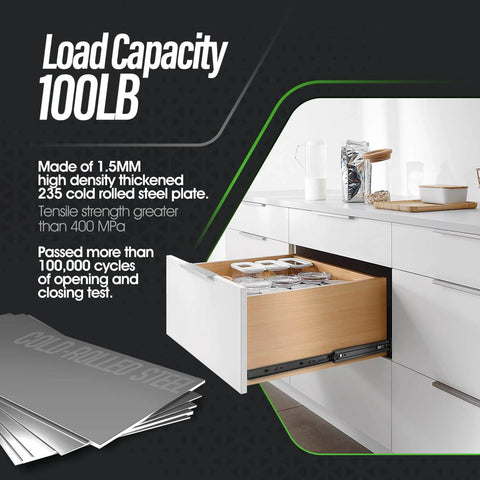 1 Pair Full Extension Ball Bearing Drawer Slides 8 10 12 14 16 18 20 22 24 Inch 100 LB Load Capacity Side Mount File Cabinet Rails Dresser Metal Runner Trash Can Kitchen (10 inch, Black) installed in kitchen cabinet