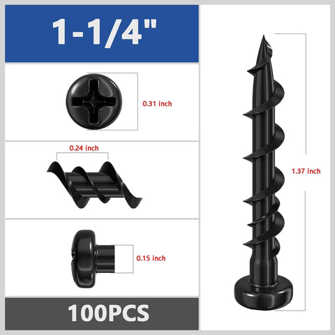 Pan Head Drywall Anchors One And One Quarter Inch Black Anti-Rust Coated Bolt Anchors For Hollow Walls 100 Pack Front View.