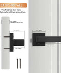 Installation diagram of 4 Pack Black Dummy Door Levers For Non Turning Interior Doors with measurements and mounting details.
