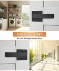 4 Pack Black Dummy Door Levers For Non Turning Interior Doors installed on white doors with reversible handle feature