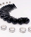 Essential 32 Piece 00G Ear Stretching Kit With Surgical Steel Tapers Tunnels And Acrylic Plugs For 1 Inch Gauge Includes Black