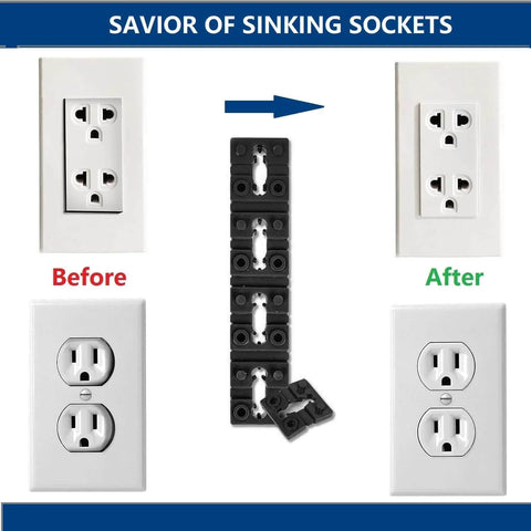 100 Piece Outlet Spacers For Electrical Boxes And Switch Receptacles Shims Extenders Black Ideal For Loose Outlets showcasing before and after installation