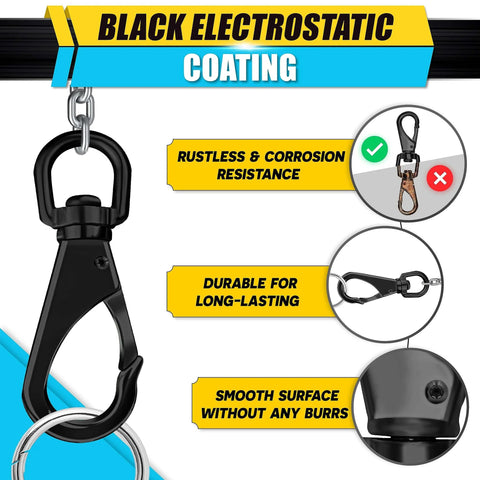 Black electrostatic coated stainless steel swivel eye snap with rust resistance, 4.6 inch, 220 lbs capacity, multipurpose use.