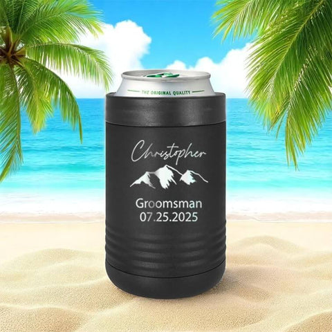 Custom Engraved Stainless Steel Can Cooler With Name And Date For 12 Oz And 16 Oz Cans Vacuum Insulated Anti Slip Grip Black