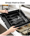 Expandable Extra Large Silverware Organizer For Deep Kitchen Drawers With Two Adjustable Panels BPA Free Food Safe Plastic being washed