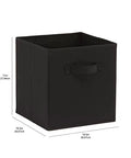 Black collapsible fabric storage bin with sturdy handle for closets, shelves, and offices, size 10.5 x 10.5 x 11 inches.