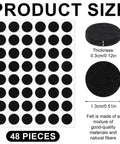 48 Pack Felt Pads for Furniture and Cabinet Doors, 1/2 Inch Black Round Self Adhesive Protectors with thickness shown