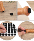 48 Pack Felt Pads for Furniture and Cabinet Doors, 1/2 Inch Black Round Self Adhesive Protectors in use on wooden furniture