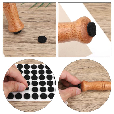 48 Pack Felt Pads for Furniture and Cabinet Doors, 1/2 Inch Black Round Self Adhesive Protectors in use on wooden furniture