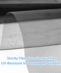 Close-up of black 48 X 102 Inch Fiberglass Window Screen Mesh for Windows and Doors Replacement Screen Door Mesh Patio Screen Mesh