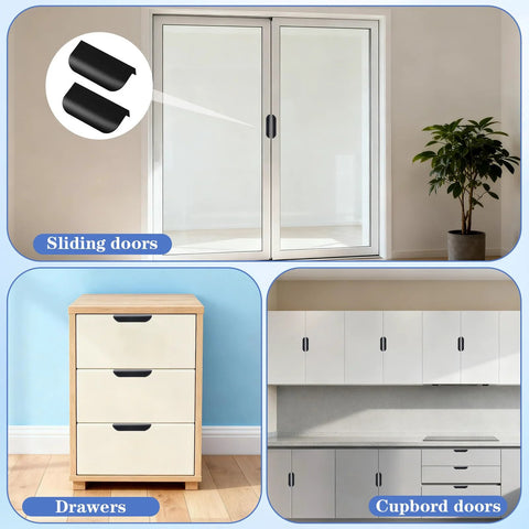 Five Piece Edge Finger Pulls For Cabinets Aluminum Alloy Concealed Handles No Drilling Required Easy Install shown on doors