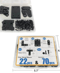 22 Pack Straight Brace Stainless Steel Black Flat Brace Straight Corner Braces with screws in a box with diagram