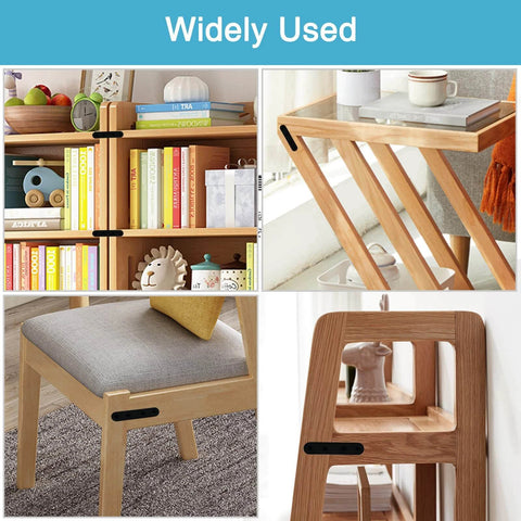 Wood furniture with 14PCS 2.99” x 0.63” Black Straight Flat Brace, Stainless Steel Sturdy Bracket, Metal Strap installed