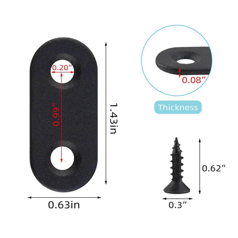 Dimensions of a black stainless steel bracket with screw from ✝️ 20 Pack Flat Straight Brace Flat Straight Bracket Stainless Steel Flat Plate Straight Brackets Repair Mending Bracket Plate for Wood Furniture Metal Mending Joining Plates with Screws (Black) designed for smooth motion and stable alignment in.