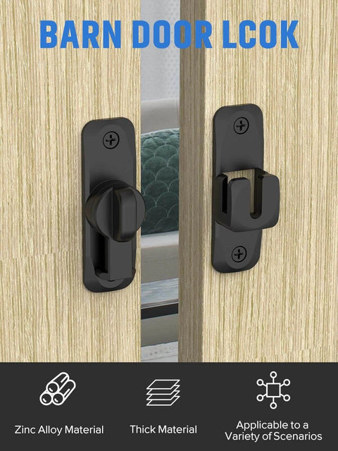 90/180 Degree Flip Barn Door Lock, Protect Privacy - Security Sliding Door Latch, Black Zinc Alloy on Wooden Door