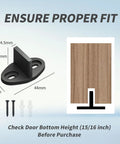 Dimensions and installation guide for 8 Pack Black Floor Guide For Sliding Barn Door Hardware with included screws.