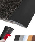 Close-up of black Floor Transition Strip Self Adhesive Carpet Wood Tile Vinyl Flooring Laminate Transition Cover Edge Trim for gaps up to 5 mm.