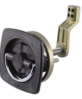 Durable flush mount latch with a black finish, chrome plated zinc alloy body and stainless steel stem, offset adjustable cam bar view