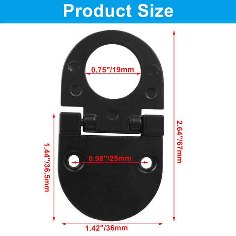 4 Pack Flush Ring Pulls Flat Trap Door Handles black zinc alloy, shown with dimensions and foldable design for kitchen cabinets and cupboards.