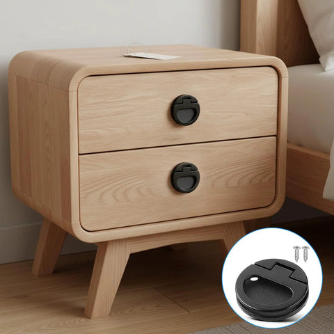 Flush Door Pull With Black Zinc Alloy Ring Handles 43.5 Mm Recessed Mount Lifting Ring Pulls on wooden drawer