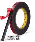 Half Inch Wide Heavy Duty Double Sided Mounting Tape Black Foam With High Bond Waterproof Adhesive, 0.5 inch wide, 15 ft roll.