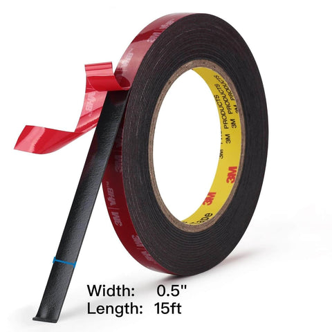 Half Inch Wide Heavy Duty Double Sided Mounting Tape Black Foam With High Bond Waterproof Adhesive, 0.5 inch wide, 15 ft roll.
