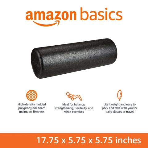 High Density Foam Roller For Exercise And Recovery 18 Inches Black With Durable Polypropylene Core, Molded Edges For Comfort