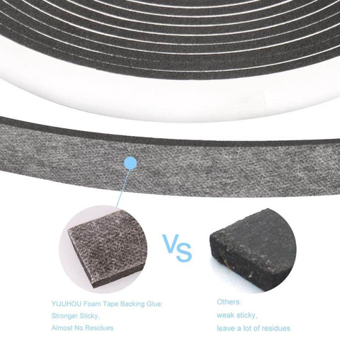 Close-up of Seal Foam Tape,1/2 Inch W x 1/8 Inch T Weather Stripping for Door and Window, texture comparison with competitor's tape