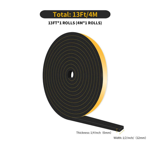 Weather Stripping Door Seal,Weather Stripping,Soundproof,Cold Insulation,High Density CR Foam Insulation Tape, Black 13Ft roll