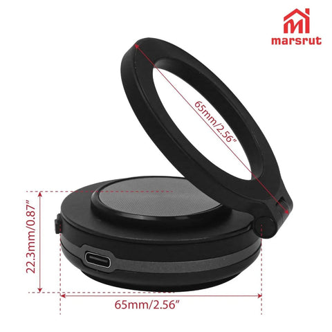 Vacuum Car Phone Mount Holder With Magnetic 360 Degree Rotatable Stand shown folded, black color, measures 2.56 inches.