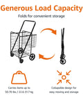 Foldable Collapsible Shopping Cart With 360 Degree Wheels To Haul Groceries And More, Extra Large Capacity, Dual Basket Design