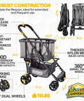 Front view of Upgraded 36 Gallon Folding Shopping Cart With Wheels For Groceries And More, 80lb Capacity, No Fuss Fold, Black