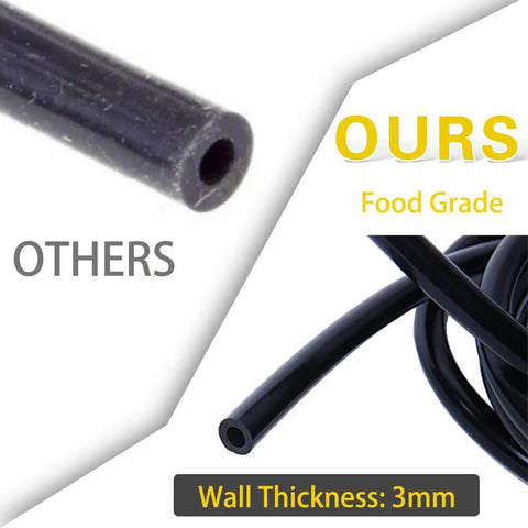 Food Grade High Temperature Silicone Vacuum Tubing 6mm ID 12mm OD 3mm Wall 15ft Length Black Flexible Hose comparison