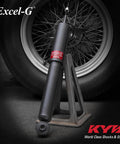 Excel-G Gas Shock Absorber Black for Asian Minivans OE Replacement for Honda Odyssey with Chrome Cylinder displayed on stand