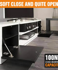 Drop Down Gas Struts,Gas Spring Hinge,for Cabinet and Desk Downward Flap Slowly Down,with 90 Degree Page Turning Axis,Only Open Down The Door (Black-2PCS) installed in TV stand