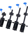Various sizes of black barrel bolt slide locks, including Heavy Duty 6.3 Inch Gate Latch Barrel Bolt Slide Lock in Solid 304 Stainless Steel