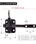 Self Locking Gate Latch For Wooden Fences, Heavy Duty Gravity Lever With Steel Spring And Cable Pull, dimensions labeled