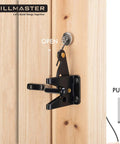 Self Locking Gate Latch For Wooden Fences, Heavy Duty Gravity Lever With Steel Spring And Cable Pull, installed on wooden gate