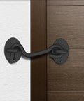Barn Door Lock Gate Latch - 2 Pack 4 Inch Black Hook and Eye Latch installed on a wooden door for security